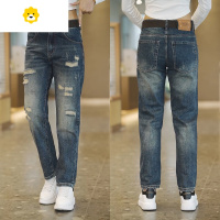 FISH BASKET破洞牛仔裤男款潮牌宽松直筒长裤水洗百搭休闲裤男士时尚韩版裤子