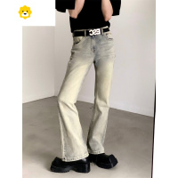 FISH BASKET山风/做旧水洗美式复古黄泥微喇牛仔裤男高腰直筒高街休闲裤子