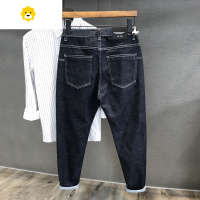 FISH BASKET潮牌黑色牛仔裤男士修身小脚裤2024新款季潮流休闲长裤子男生