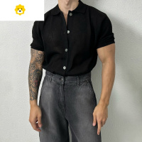 FISH BASKET黑色短袖Polo衫男士季新款韩版轻熟风高级休闲百搭宽松针织开衫