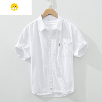 FISH BASKET文艺范短袖衬衫男季日系复古多色百搭休闲衬衣纯色帅气半袖
