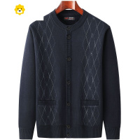 FISH BASKET爸爸圆领开衫毛衣加绒加厚款中老年人男士针织外套爷爷装上衣