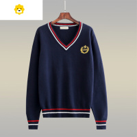 FISH BASKET英伦学院风套头毛衣男学生校服青少年皇冠刺绣V领女长袖针织衫潮