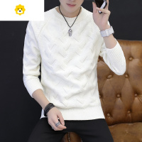 FISH BASKET毛衣男白色针织衫套头修身圆领男士季毛线衣麻花打底衫加厚线衣