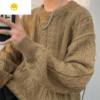 FISH BASKET麻花毛衣男款圆领宽松ins潮牌季复古线衣港风潮流休闲针织衫
