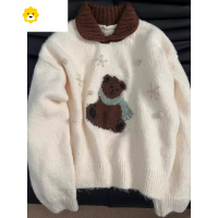 FISH BASKET美式复古小熊刺绣polo翻领毛衣男女加厚小众高级感软糯针织衫