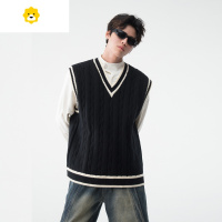 FISH BASKET学院风V领毛衣马甲男款季ins美式复古针织衫潮流叠穿情侣背心