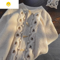 FISH BASKET加厚韩版森系学院风牛角扣毛衣男女圆领刺绣花朵针织开衫外套