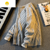 FISH BASKET横派潮品复古编织菱格拉链开衫毛衣男士款立领加厚针织衫外套