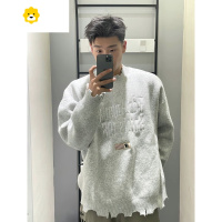 FISH BASKET美式复古刺绣破坏设计毛衣男女潮牌小众慵懒风宽松软糯针织衫