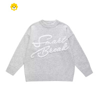 FISH BASKET美式复古字母提花毛绒圆领毛衣男宽松慵懒p暖针织衫潮牌情侣外套