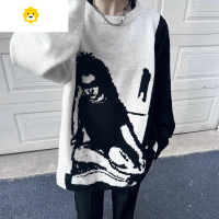 FISH BASKET2024新款高街慵懒风宽松套头毛衣男羊混纺富二代宽松情侣上衣