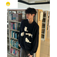 FISH BASKET美式国潮猫咪马海毛毛衣男女季休闲宽松慵懒针织衫情侣