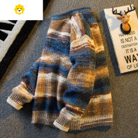 FISH BASKET横派潮品圆领撞色条纹毛衣男款季加厚慵懒风高级感情侣装针织衫