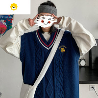FISH BASKET特大码300斤学院风撞色v领毛衣男女打底针织马甲无袖内搭背心
