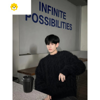 FISH BASKET黑色早针织衫外套男高级感东莞大朗海马毛毛衣复古日系慵懒上衣