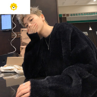 FISH BASKETcleanfit海马毛毛衣慵懒高级感男款黑色针织衫内搭毛茸茸外套