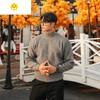 FISH BASKET浅灰色半高领毛衣男款季韩系高级感穿搭宽松慵懒风针织打底衫