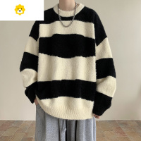 FISH BASKET马海毛条纹圆领毛衣男加厚日系慵懒风oversize圆领情侣针织衫