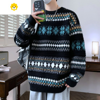 FISH BASKET民族风毛衣男季新款圆领套头打底衫线衣男p暖装青少年针织衫