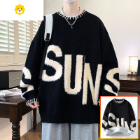 FISH BASKET青少年字母提花毛衣男生季慵懒高级感加绒加厚男士针织打底衫