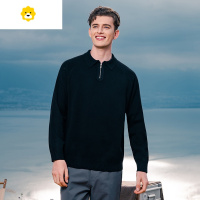 FISH BASKET 男士拼接撞色针织衫 时尚翻领休闲毛衣内搭p暖打底衫