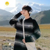 FISH BASKET@ 日系马海毛条纹毛衣男季潮牌复古宽松套头针织衫