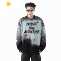 FISH BASKET美式高街扎染渐变马海毛软糯毛衣男生复古提花宽松情侣针织衫