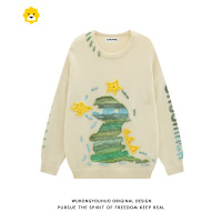 FISH BASKET趣味恐龙提花多巴胺针织衫男女潮牌bf慵懒风情侣毛衣