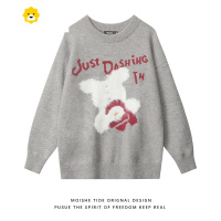 FISH BASKETH TD复古圣诞毛绒小熊提花毛衣男女宽松慵懒风针织衫