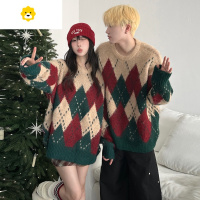 FISH BASKET圣诞毛衣情侣装ins潮牌宽松菱格圆领套头高级感慵懒风针织衫