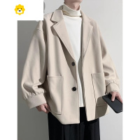 FISH BASKET高级感羊羔绒外套男季米色短款毛呢大衣加绒轻熟风衣休闲西装