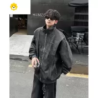 FISH BASKET水洗做旧P皮夹克男美式cleanfit复古高级感解构宽松机车皮衣