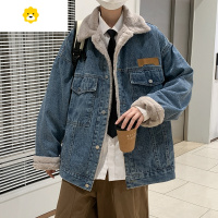 FISH BASKET羊羔绒牛仔外套男潮牌休闲日系复古痞帅美式高街宽松加绒夹克