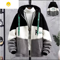 FISH BASKET青少年大码羊羔绒棉衣男学生季颗粒绒连帽夹克棉服潮流卫衣外套