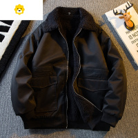 FISH BASKET横派潮品美式休闲羊羔毛翻领夹克加绒加厚短款工装外套男款季