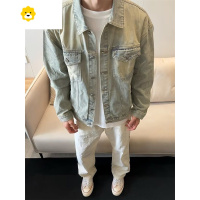 FISH BASKET季黄泥色牛仔外套男士美式vibe设计感水洗做旧翻领工装夹克潮