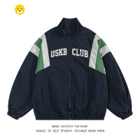 FISH BASKET拼接时尚夹克美式复古撞色拼接立领夹克外套男女宽松机能风衣