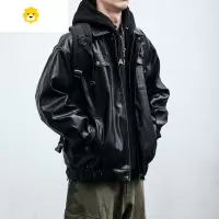 FISH BASKET美式复古派克服男士季潮牌宽松休闲痞帅机车皮衣夹克防风外套