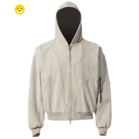 FISH BASKET座山雕连帽加绒加厚短款外套男cleanfit帆布棉衣袄服夹克季