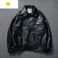 FISH BASKET2024复古青年软皮衣男宽松韩版翻领机车服潮牌飞行员皮夹克外套潮
