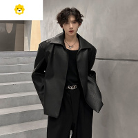 FISH BASKET痞帅黑色皮衣无扣极简美式cleanfit外套男款季高级感行政夹克