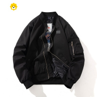 FISH BASKET潮牌复古美式飞行员夹克男情侣简约宽松棒球服酒红色加厚棉服外套