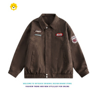 FISH BASKET美式复古潮牌刺绣皮衣夹克男女oversize飞行员棒球服外套