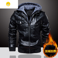 FISH BASKET海宁一体男士皮衣加绒加厚带帽子皮外套骑行皮夹克男季爸爸