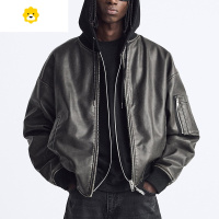 FISH BASKET柜599!新品男装复古机车仿皮棉服夹克宽松皮外套