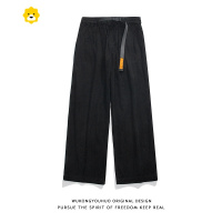 FISH BASKET复古嘻哈腰带纯色直筒运动裤男女潮牌宽松阔腿灯芯绒长裤