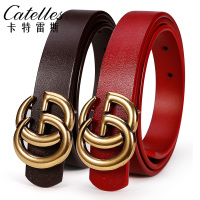 CATELLES2018新品女士皮带[潮流双G字母扣]韩版简约百搭平滑扣真皮腰带