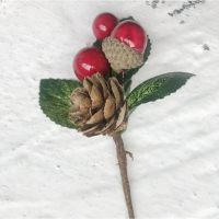 圣诞松果枝 塑料干花贺卡配件 手提袋盒子DIY手工配件5朵一套
