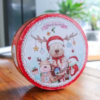 5寸圣诞节圆形马口铁盒 老人糖果盒礼品礼物铁盒曲奇饼干包装盒子